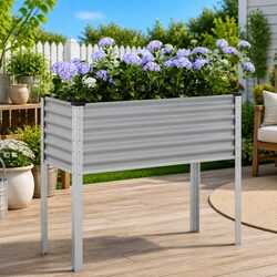 Compact Steel Grey Garden Planter Box for Outdoors