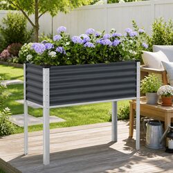 Compact Steel Garden Planter Box, Anthracite - 100x45x90 cm