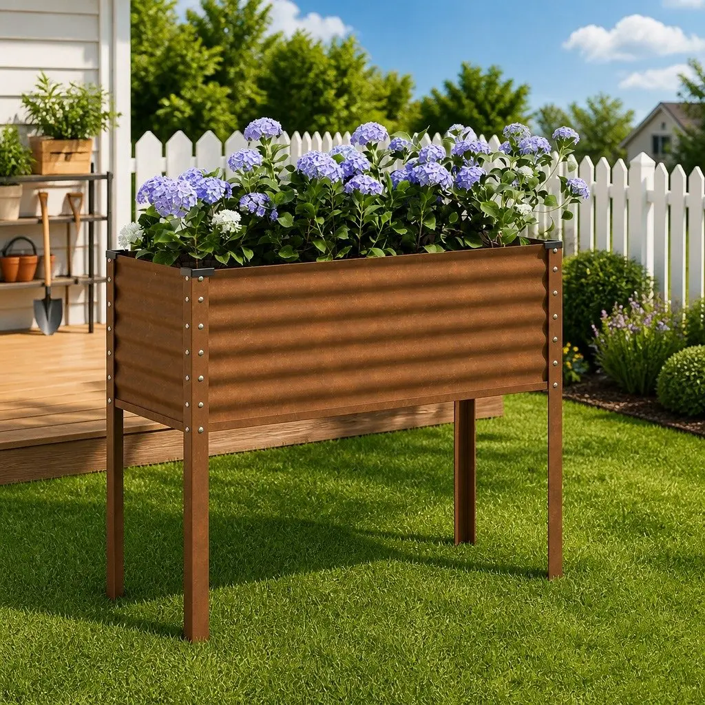 Steel Garden Planter Box Brown 100x45x90 cm Weather Resistant for Flowers Vegetables