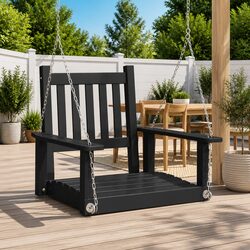 Garden Swing Chair Black Solid Wood Fir Outdoor Porch Patio Backyard Relaxation