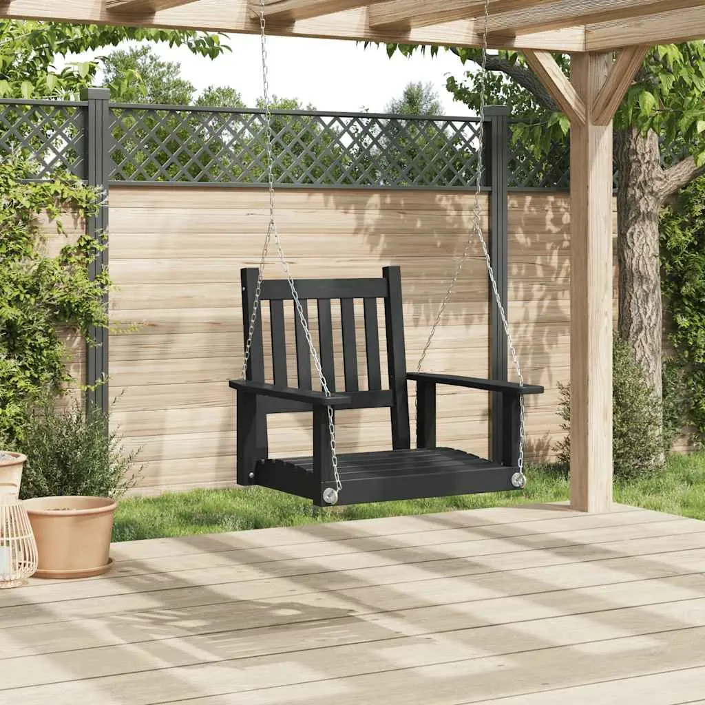 Garden Swing Chair Black Solid Wood Fir Ergonomic Backrest Wide Armrests