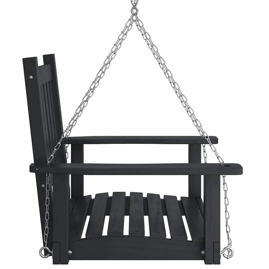 Garden Swing Chair Black Solid Wood Fir Ergonomic Backrest Wide Armrests