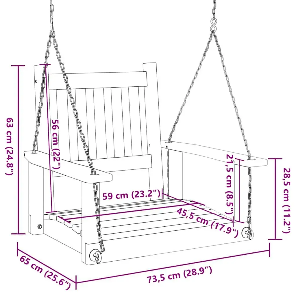 Garden Swing Chair Black Solid Wood Fir Ergonomic Backrest Wide Armrests