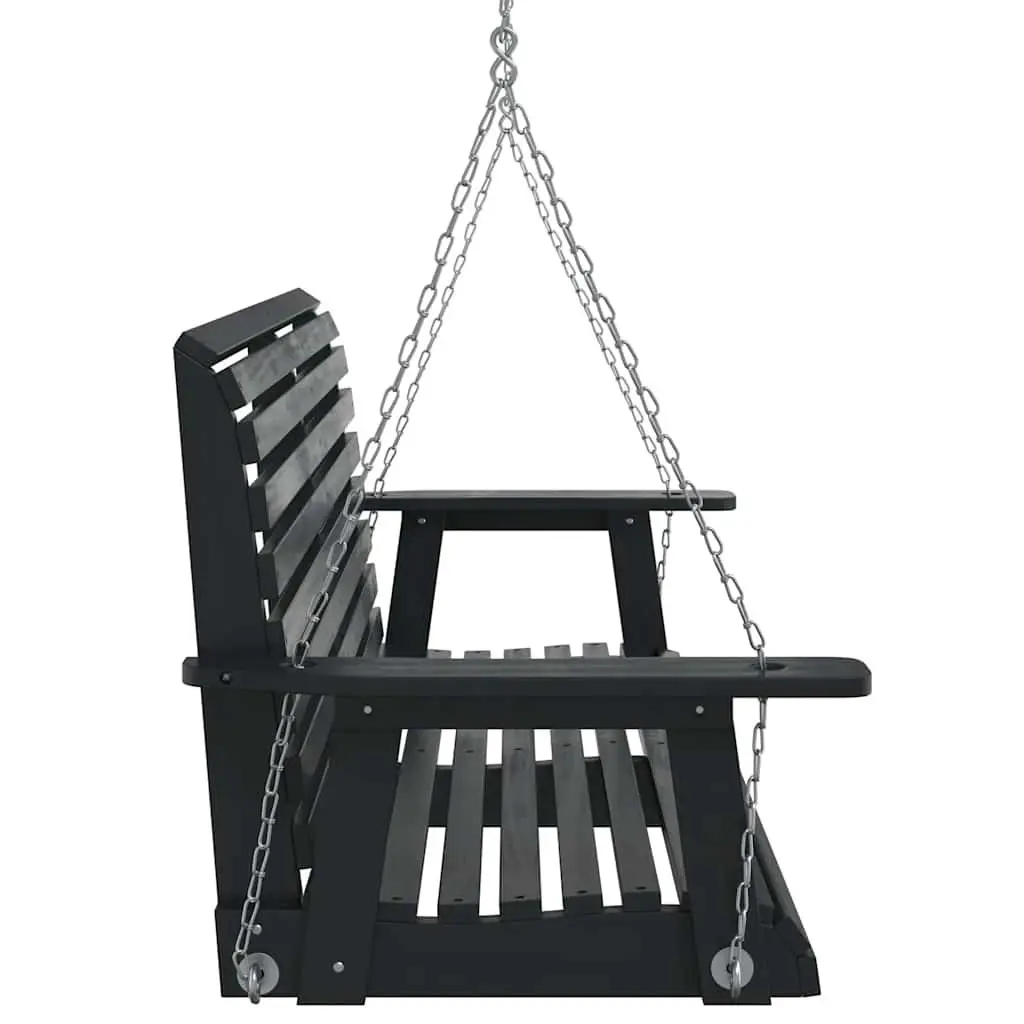 Garden Swing Bench Outdoor Porch Chair Black Solid Wood Fir Metal Chains