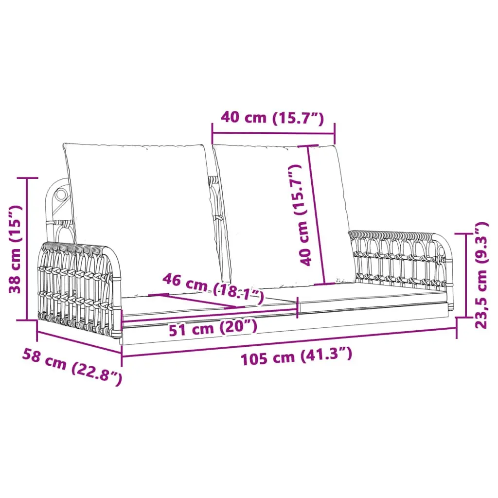Swing Bench Brown Outdoor Garden Seating Poly Rattan Steel Frame with Cushions