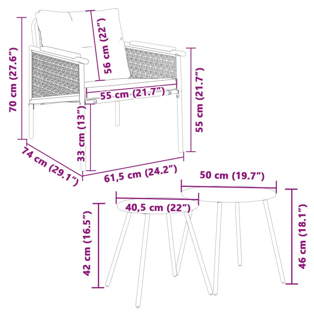 4 Piece Balcony Furniture Set Black Steel Frame Outdoor Patio Garden Seating with Padded Cushions