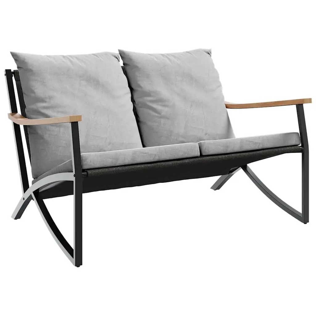 Garden Bench with Cushions 120cm Outdoor Seating Steel Frame Black