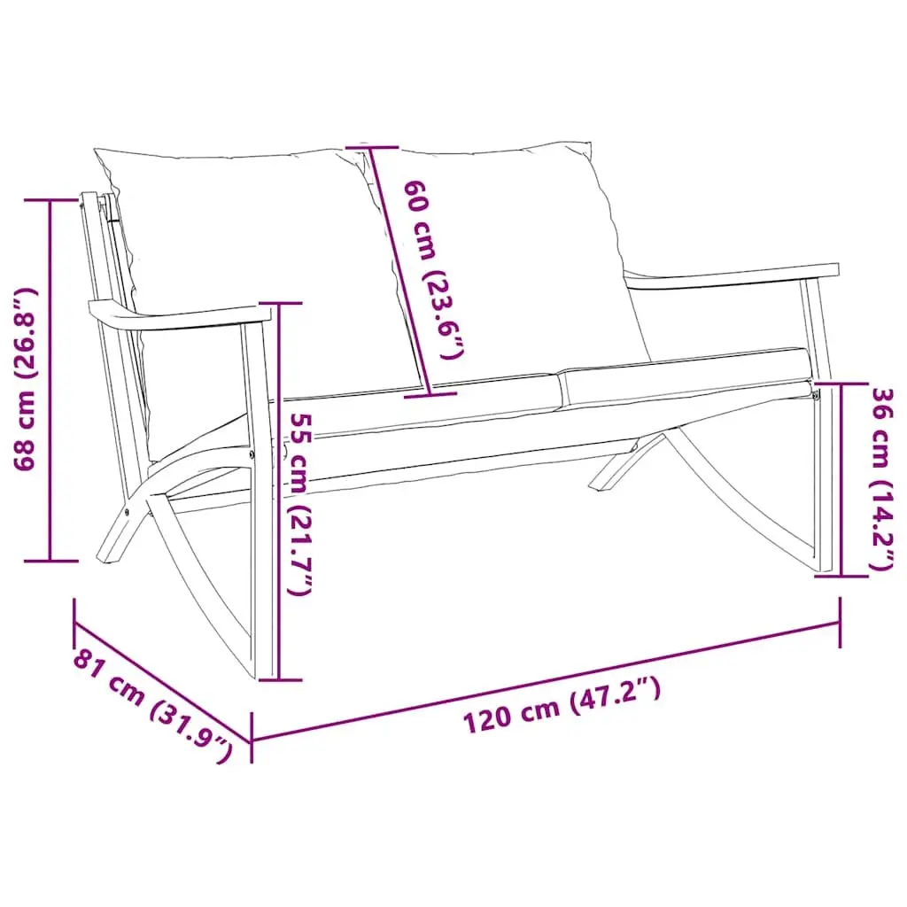 Garden Bench with Cushions 120cm Outdoor Seating Steel Frame Black