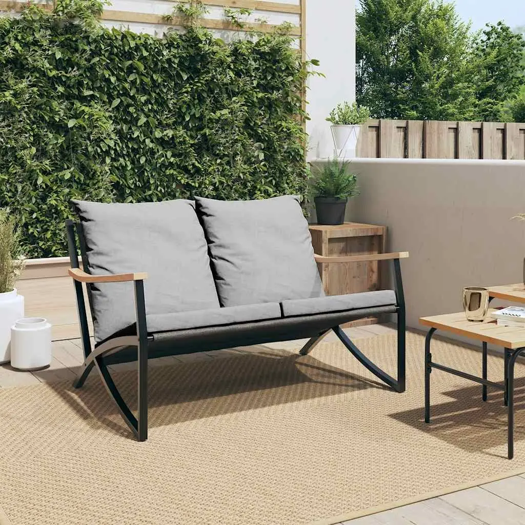 Garden Bench with Cushions 120cm Outdoor Seating Steel Frame Black