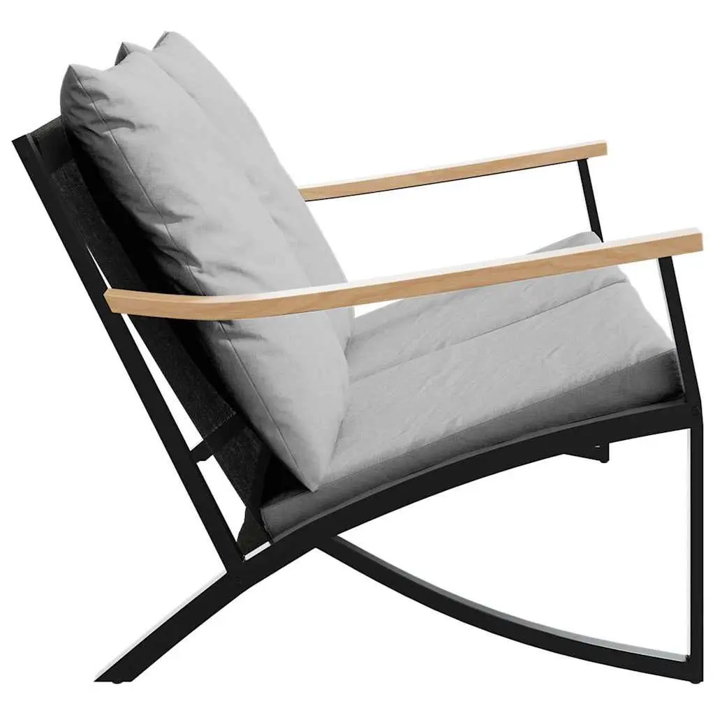 Garden Bench with Cushions 120cm Outdoor Seating Steel Frame Black