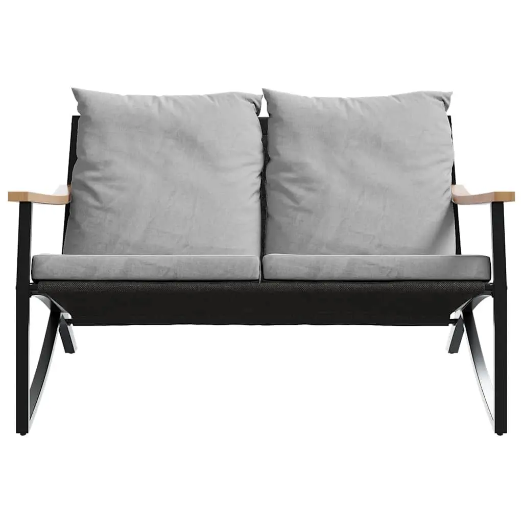 Garden Bench with Cushions 120cm Outdoor Seating Steel Frame Black