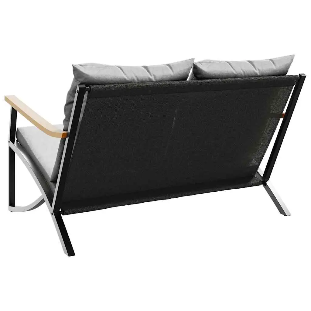 Garden Bench with Cushions 120cm Outdoor Seating Steel Frame Black