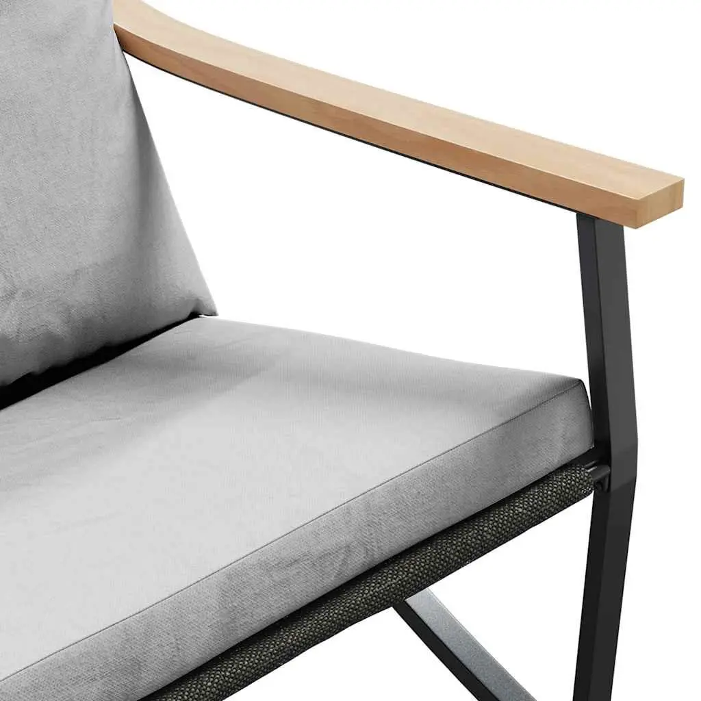 Garden Bench with Cushions 120cm Outdoor Seating Steel Frame Black