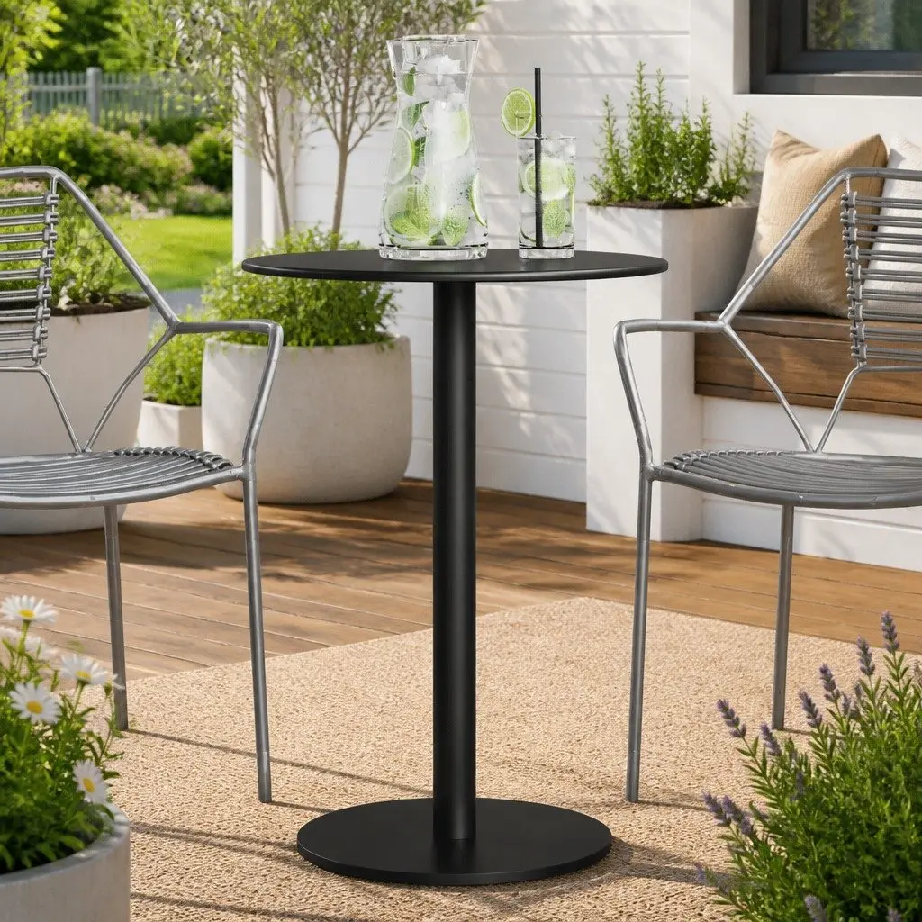Round Garden Table Black Ø50cm Steel Frame Outdoor Dining Height 72cm