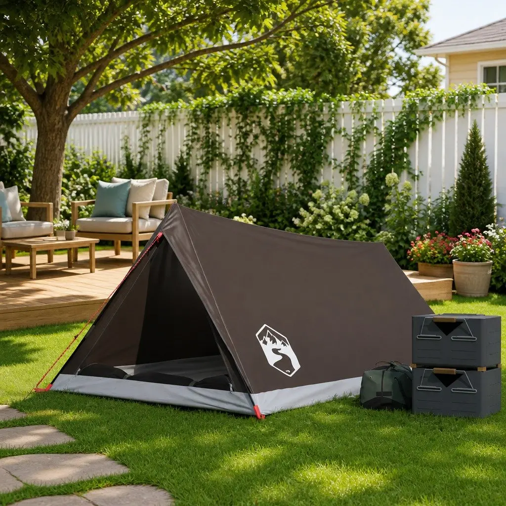 Camping Tent Brown 2-Person Waterproof Mosquito Protection Mesh Ventilation