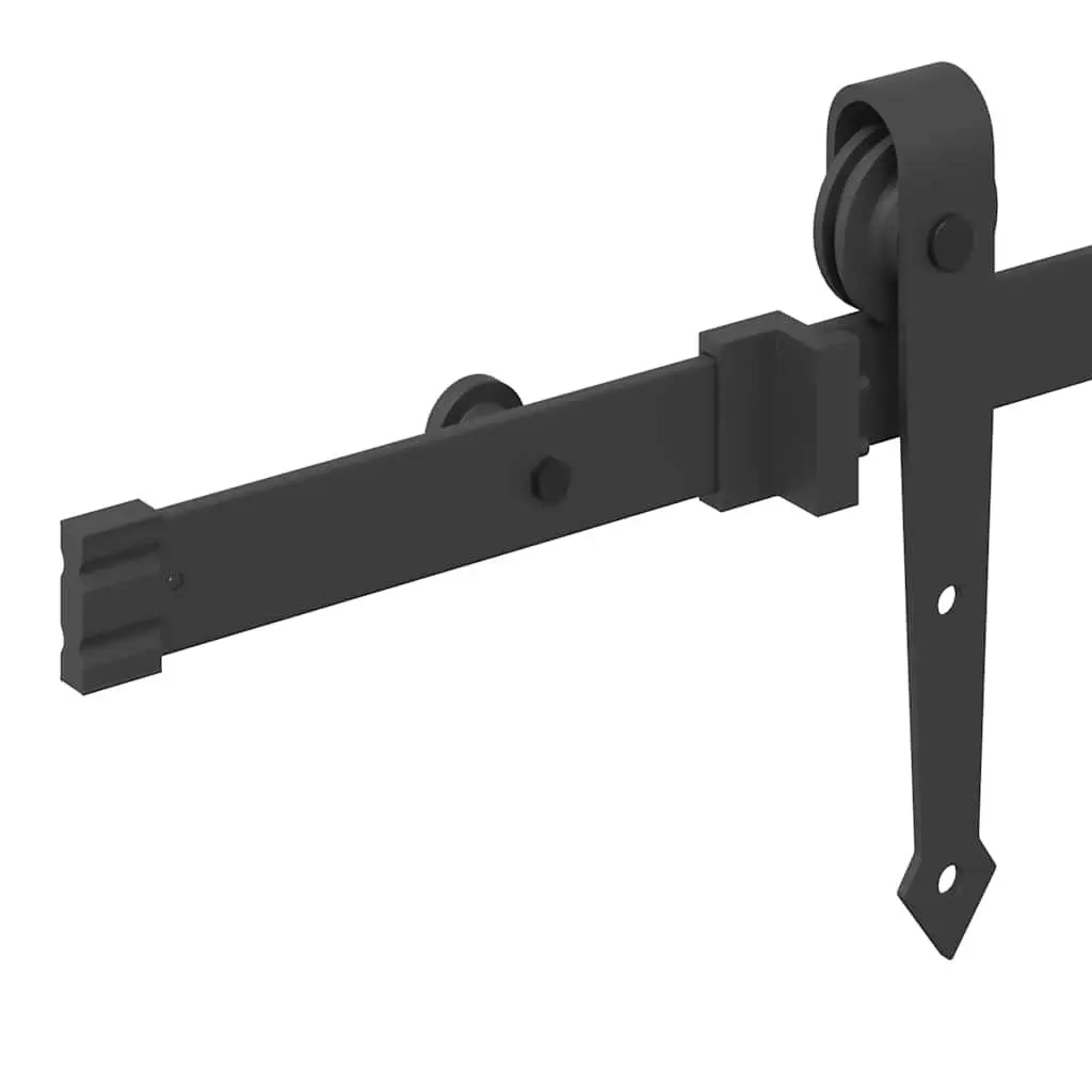 Sliding Door Hardware Kit Black 213.5cm Powder-Coated Steel Track System