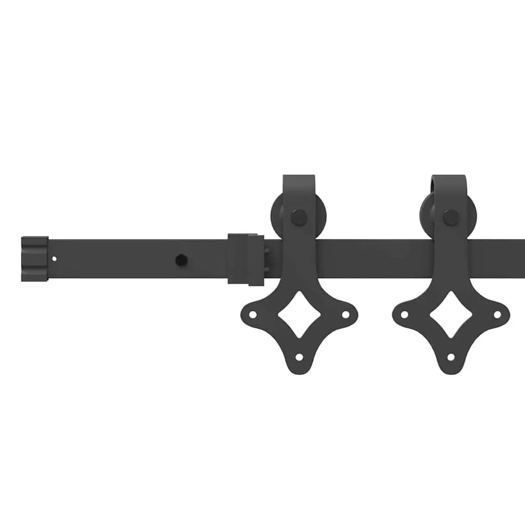 Sliding Door Hardware Kit Black 213.5cm Powder-coated Steel Track System