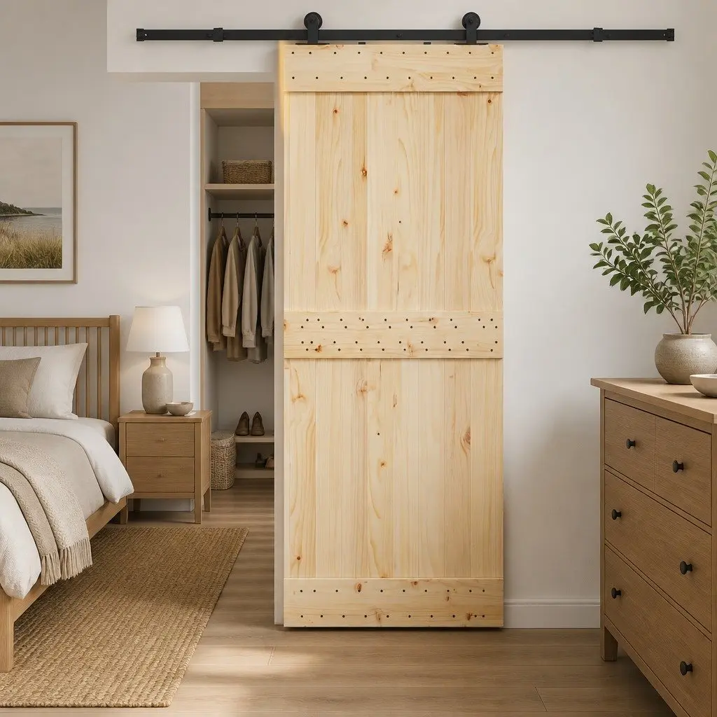 Sliding Door Hardware Kit Black 213.5cm Powder-Coated Steel Track Rail System