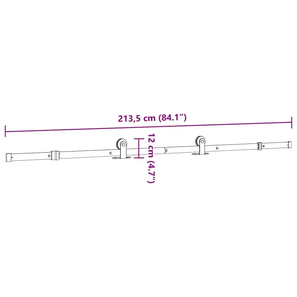 Sliding Door Hardware Kit Black 213.5cm Powder-Coated Steel Track Rail System