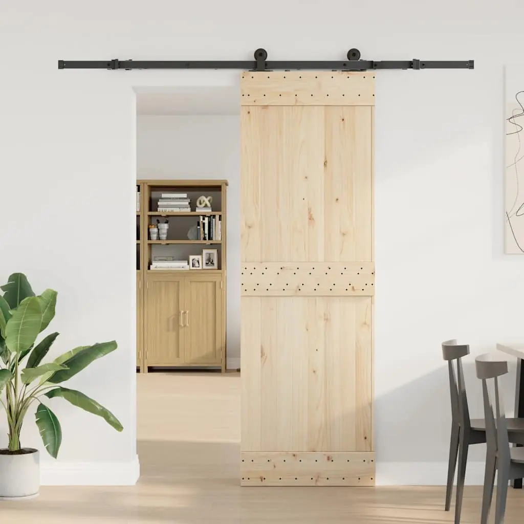 Sliding Door Hardware Kit Black 213.5cm Powder-Coated Steel Track Rail System