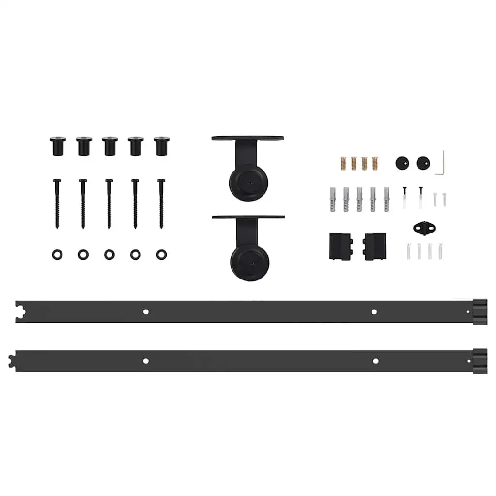 Sliding Door Hardware Kit Black 213.5cm Powder-Coated Steel Track Rail System