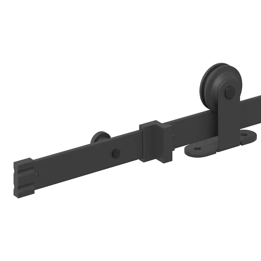Sliding Door Hardware Kit Black 213.5cm Powder-Coated Steel Track Rail System
