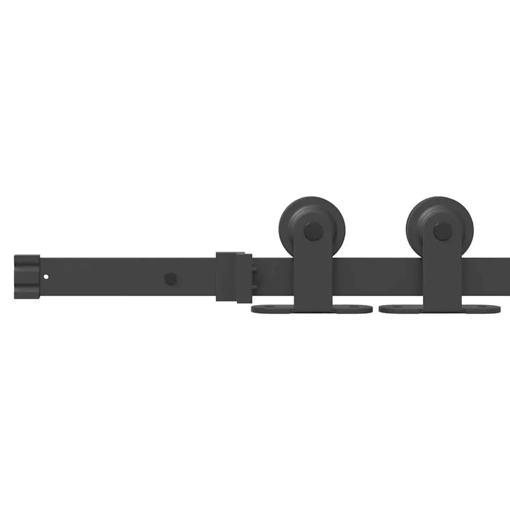 Sliding Door Hardware Kit Black 213.5cm Powder-Coated Steel Track Rail System