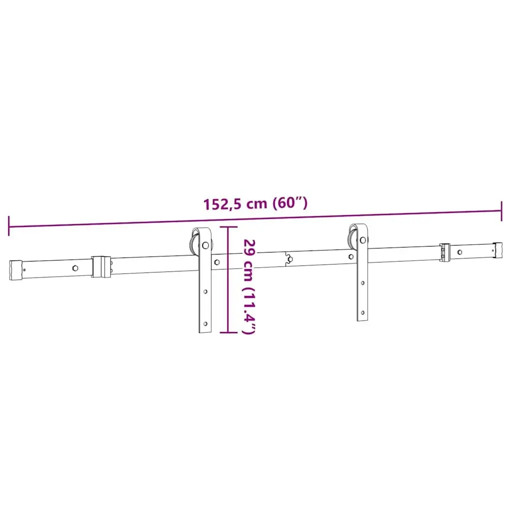 Sliding Door Hardware Kit Black 152.5cm Powder-coated Steel Track System with Internal Bearings and Door Stops