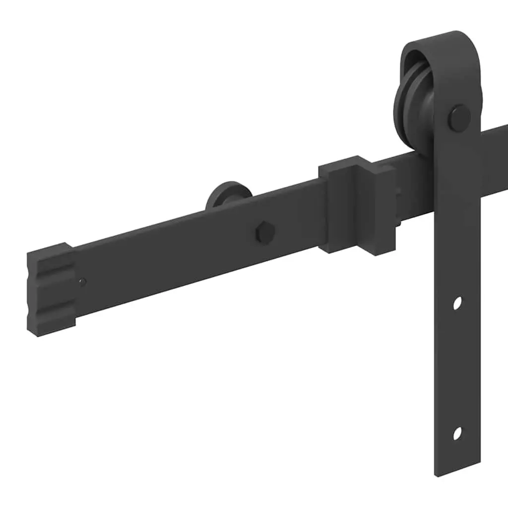 Sliding Door Hardware Kit Black 152.5cm Powder-coated Steel Track System with Internal Bearings and Door Stops