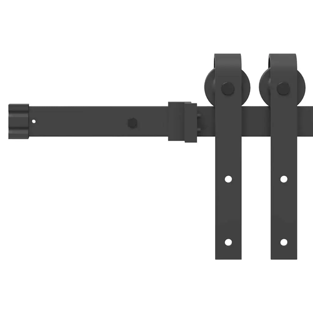 Sliding Door Hardware Kit Black 152.5cm Powder-coated Steel Track System with Internal Bearings and Door Stops
