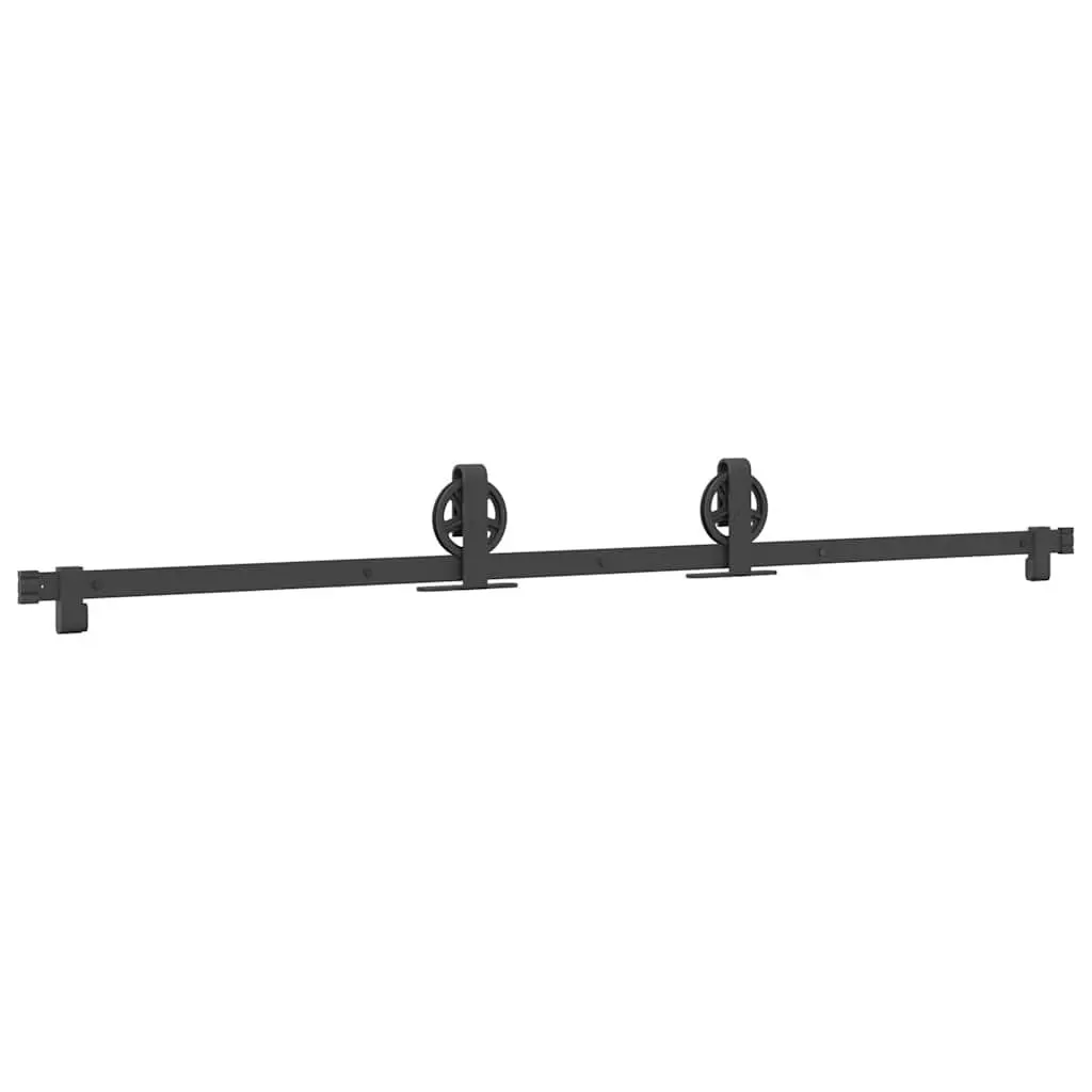 Sliding Door Hardware Kit Black 183cm Steel Track Rail System with Floor Guide