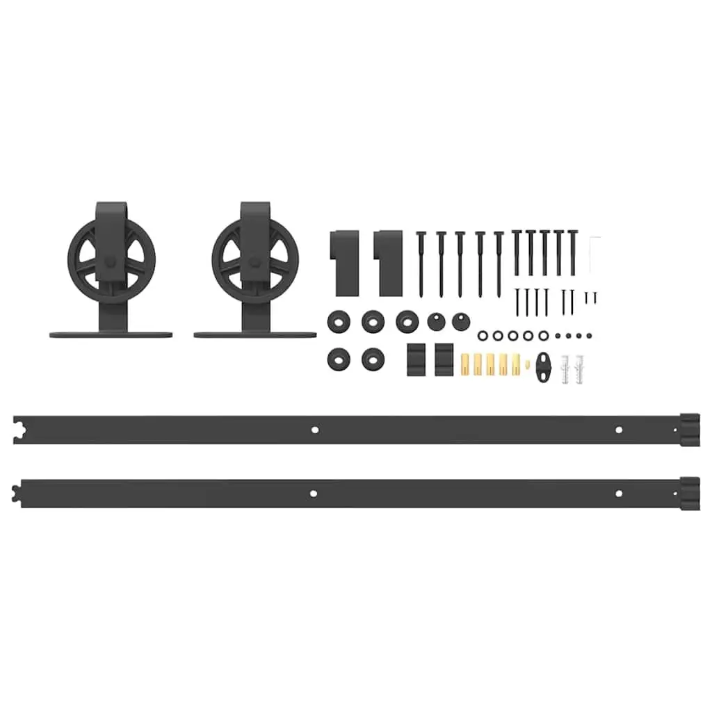 Sliding Door Hardware Kit Black 183cm Steel Track Rail System with Floor Guide