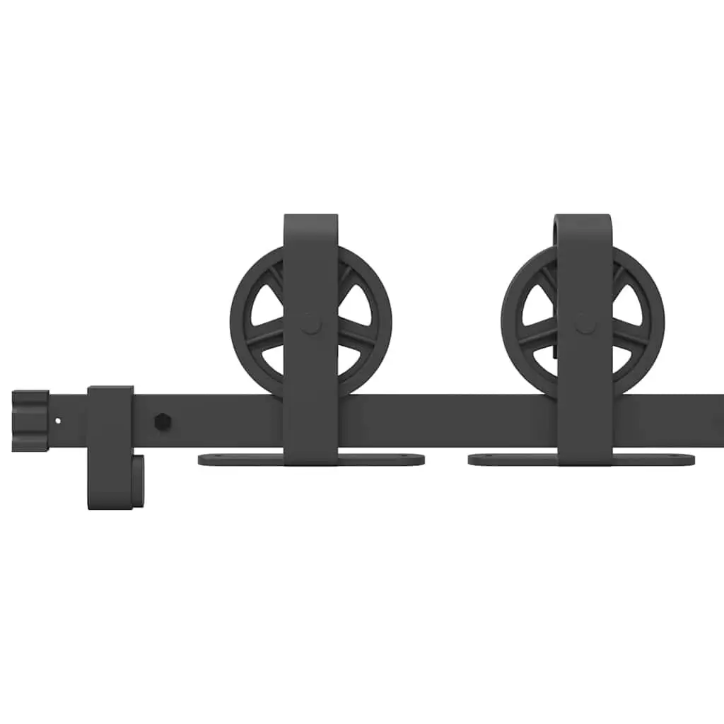 Sliding Door Hardware Kit Black 183cm Steel Track Rail System with Floor Guide
