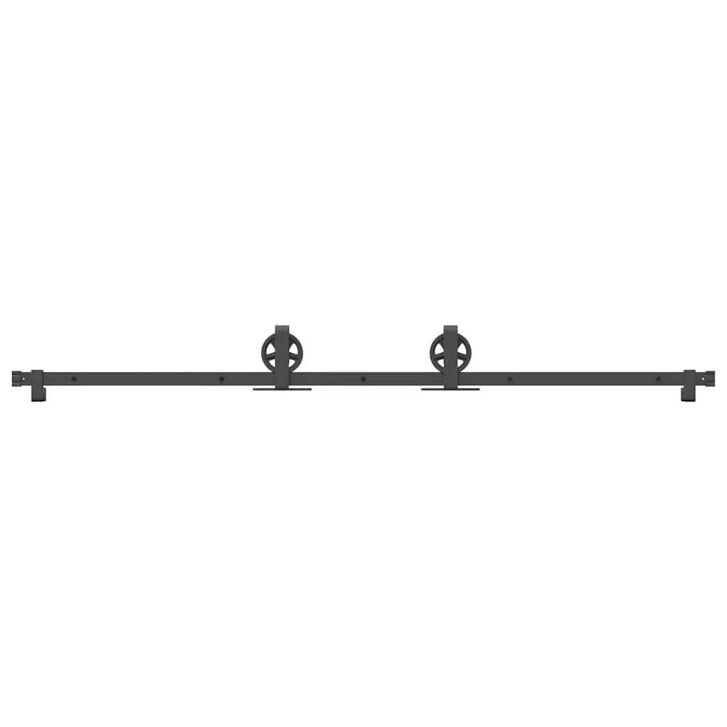 Sliding Door Hardware Kit Black 200cm Powder-Coated Steel Track System with Internal Bearings and Floor Guide