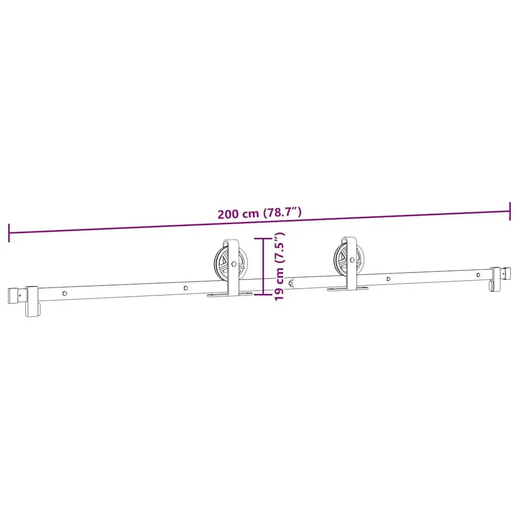 Sliding Door Hardware Kit Black 200cm Powder-Coated Steel Track System with Internal Bearings and Floor Guide
