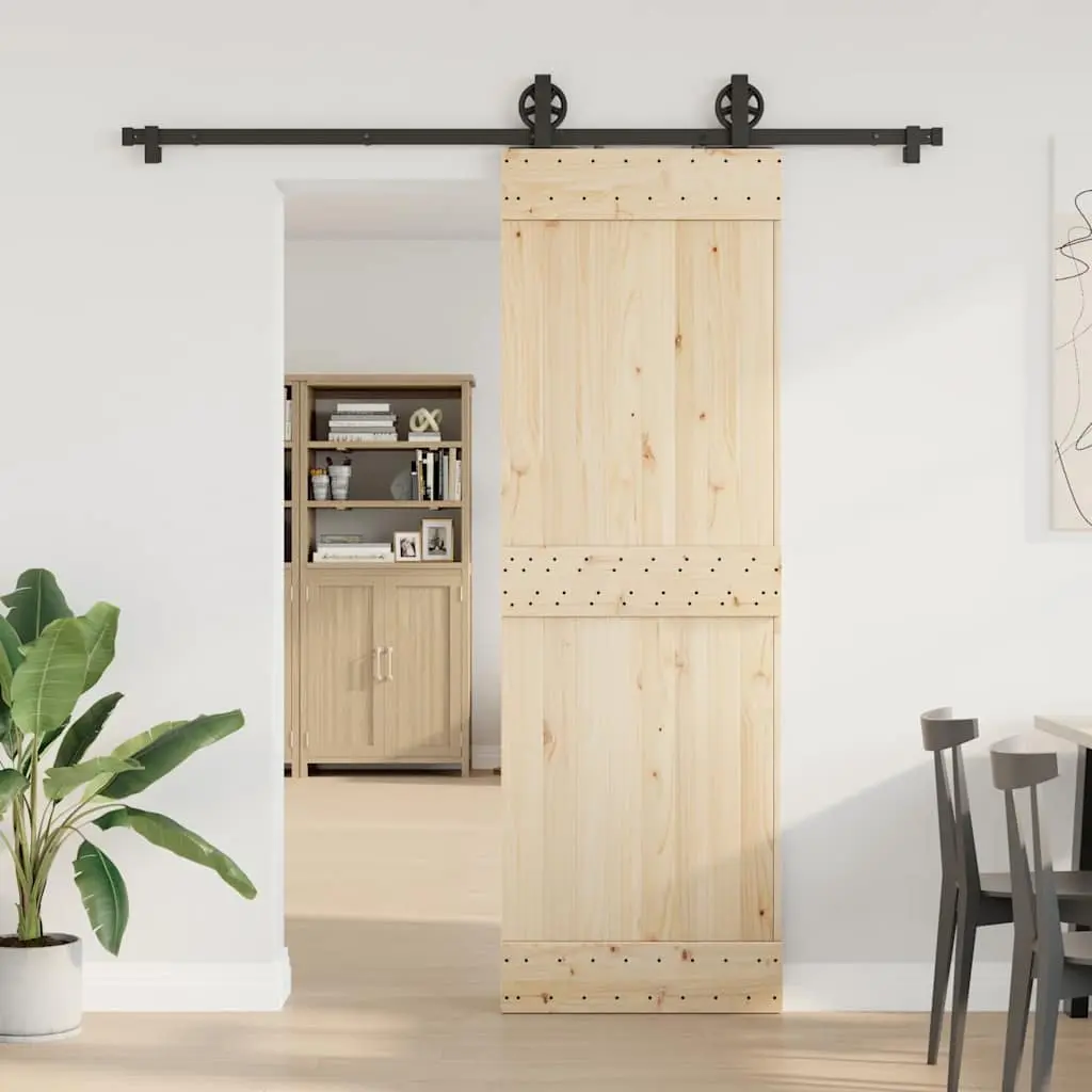 Sliding Door Hardware Kit Black 200cm Powder-Coated Steel Track System with Internal Bearings and Floor Guide