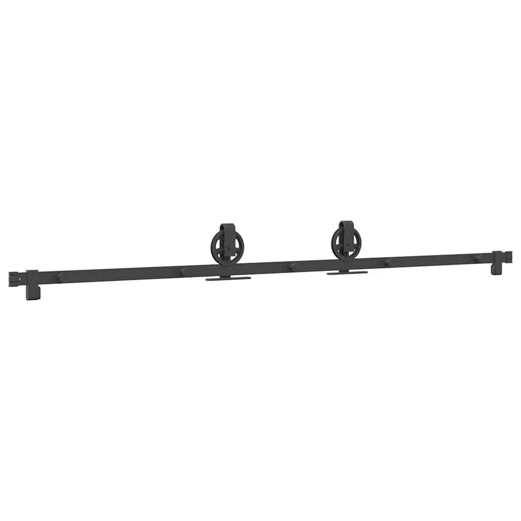 Sliding Door Hardware Kit Black 200cm Powder-Coated Steel Track System with Internal Bearings and Floor Guide