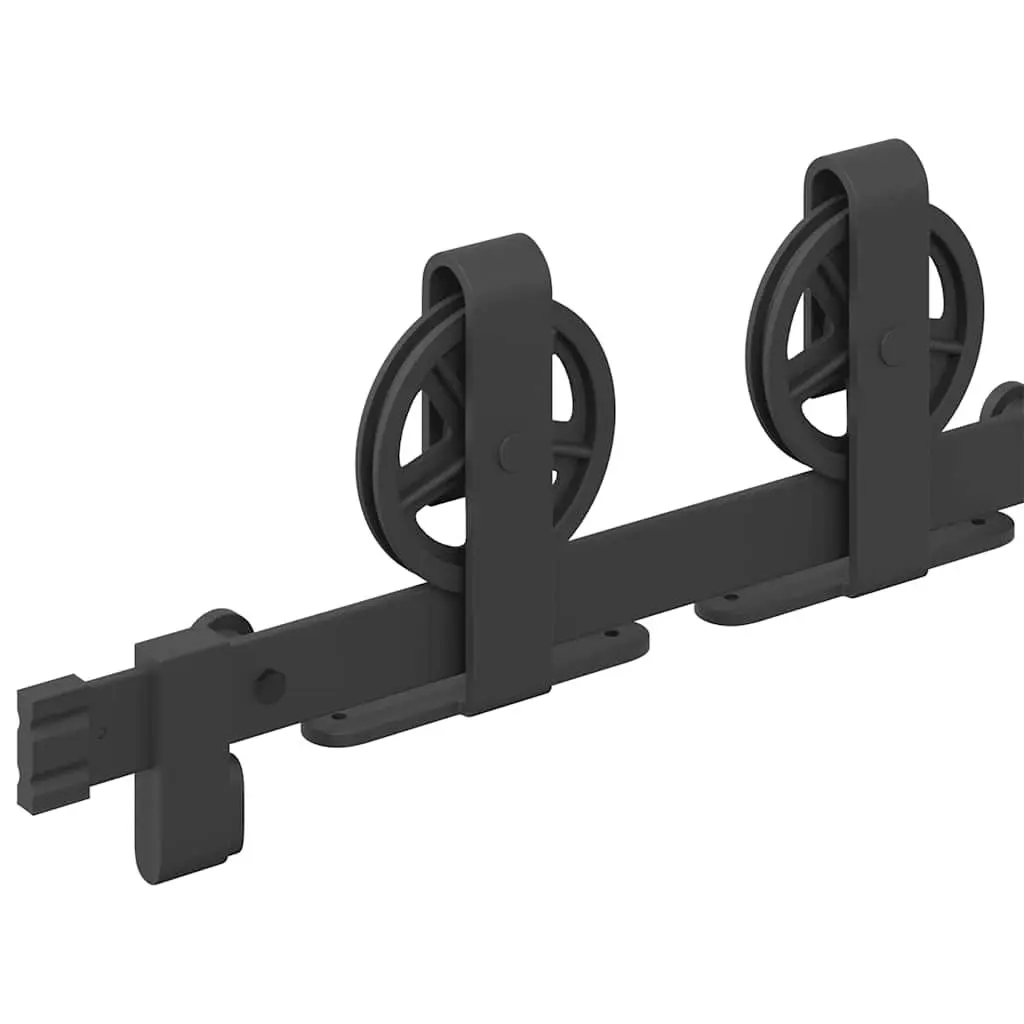 Sliding Door Hardware Kit Black 200cm Powder-Coated Steel Track System with Internal Bearings and Floor Guide