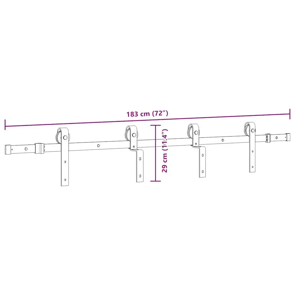 Sliding Door Hardware Kit Black 183cm Steel Track System Smooth Quiet Operation
