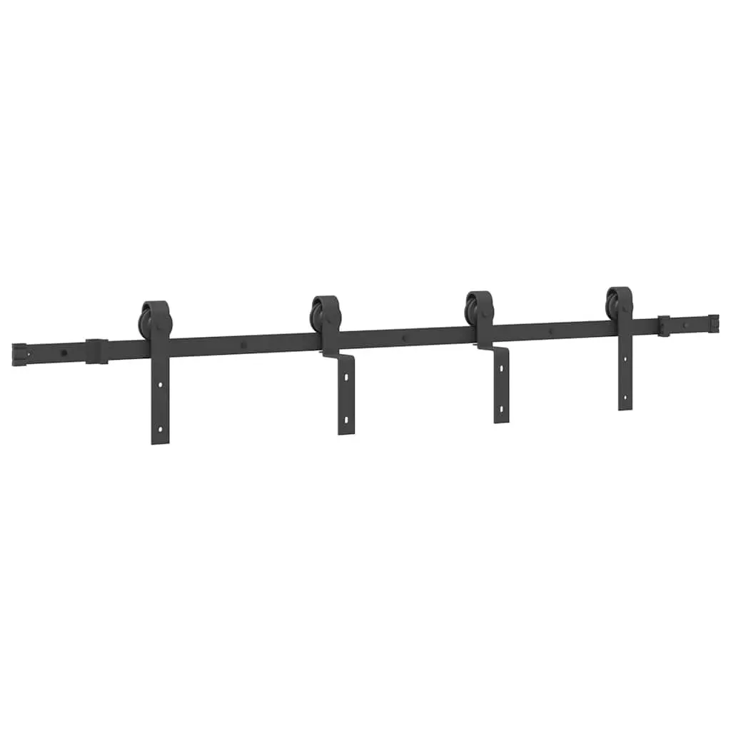 Sliding Door Hardware Kit Black 183cm Steel Track System Smooth Quiet Operation