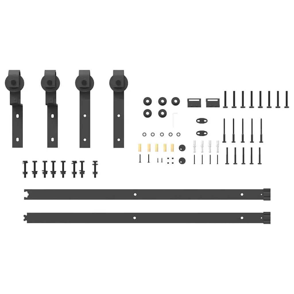 Sliding Door Hardware Kit Black 183cm Steel Track System Smooth Quiet Operation