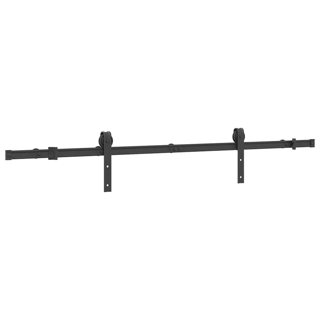 Sliding Door Hardware Kit Black 183cm Steel Track Rail System for Indoor Doors