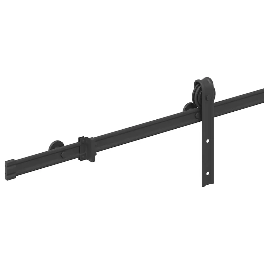Sliding Door Hardware Kit Black 183cm Steel Track Rail System for Indoor Doors