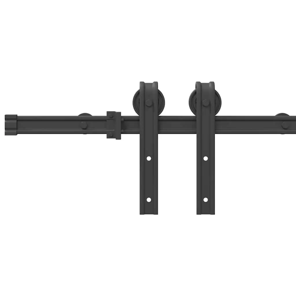 Sliding Door Hardware Kit Black 183cm Steel Track Rail System for Indoor Doors