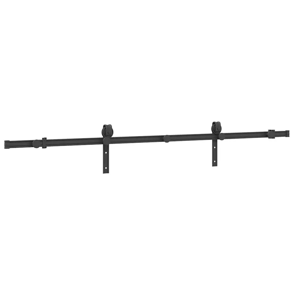 Sliding Door Hardware Kit Black 200cm Powder-coated Steel Track Rail System for Interior Doors