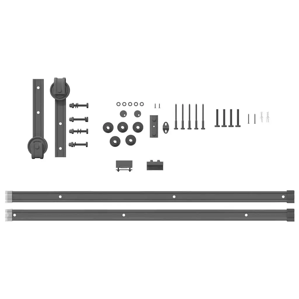 Sliding Door Hardware Kit Black 200cm Powder-coated Steel Track Rail System for Interior Doors