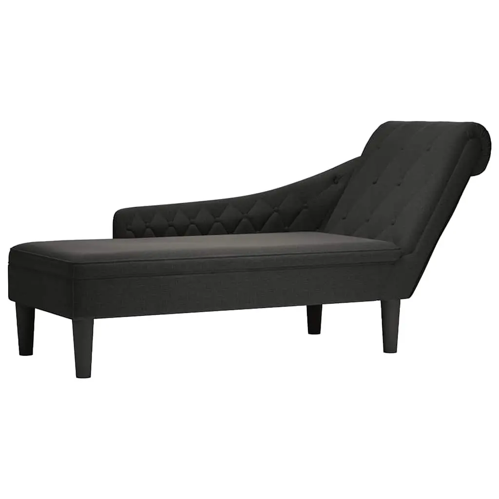 Chaise Lounge Chair with Lumbar Pillow Right Armrest Black Fabric Living Room