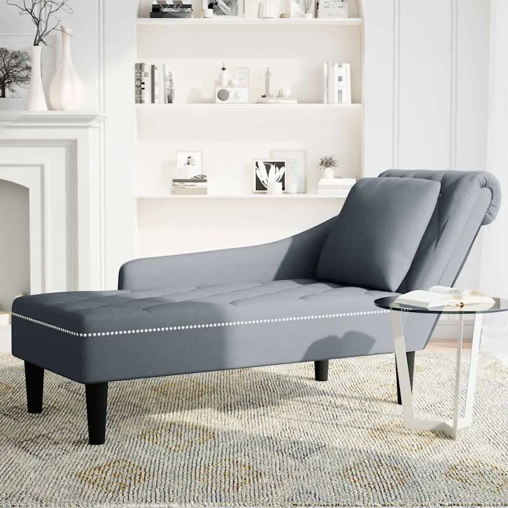 Chaise Lounge Grey Velvet with Pillow Button Tufting Armrest