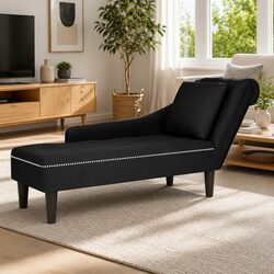 Chaise Lounge Black Velvet with Pillow Button Tufted Living Room Furniture