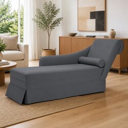 Chaise Lounge with Bolster Right Armrest Dark Grey Velvet Furniture Living Room
